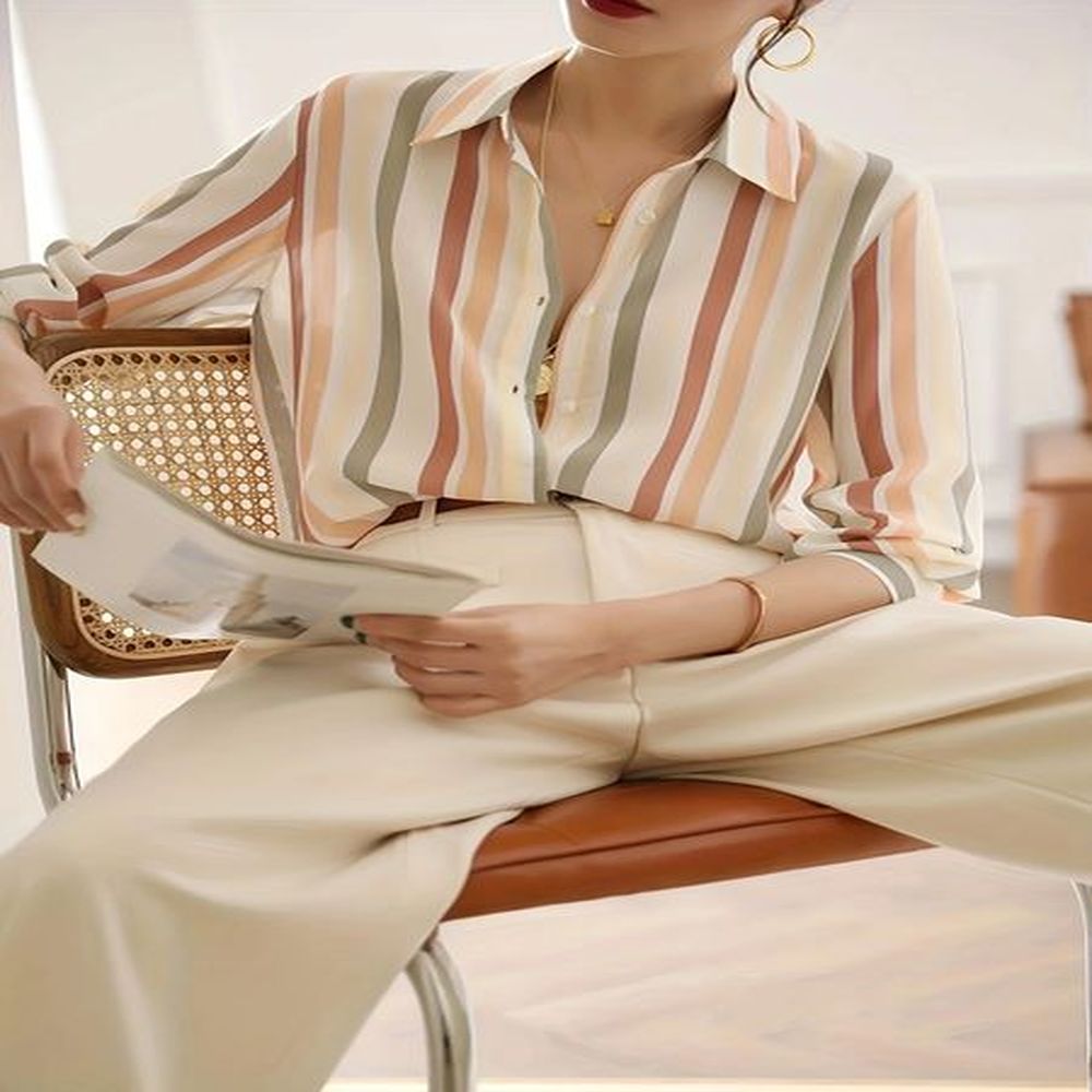 fashion ladies shirt striped blouse for women long sleeve tops