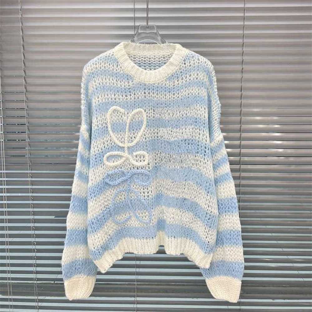 fashion loose sweater pullover knitted shirt crewneck threedimensional pattern easy