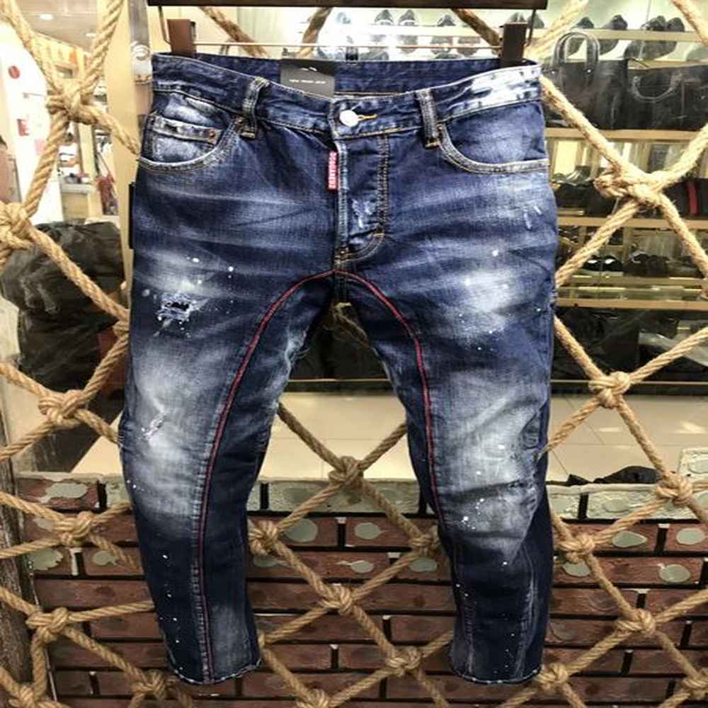 Fashion Mens dark light jeans Street designer mid-waist fly Black Stretch stretch skinny ripped jeans High quality button zipper fly Hip hop