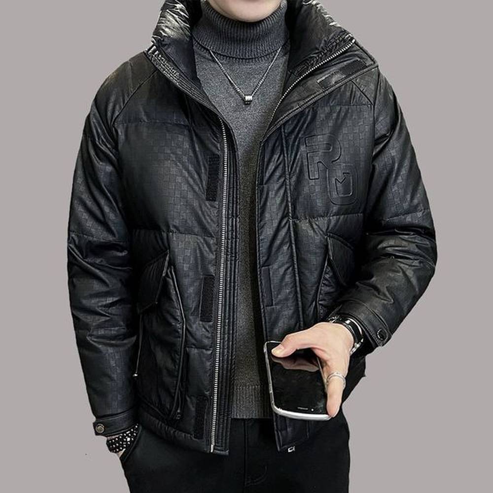 Fashion Men's PU leather White Duck Jackets Fall Winter Warm Puffer Coats Male Solid Thick Down Parkas Outwear