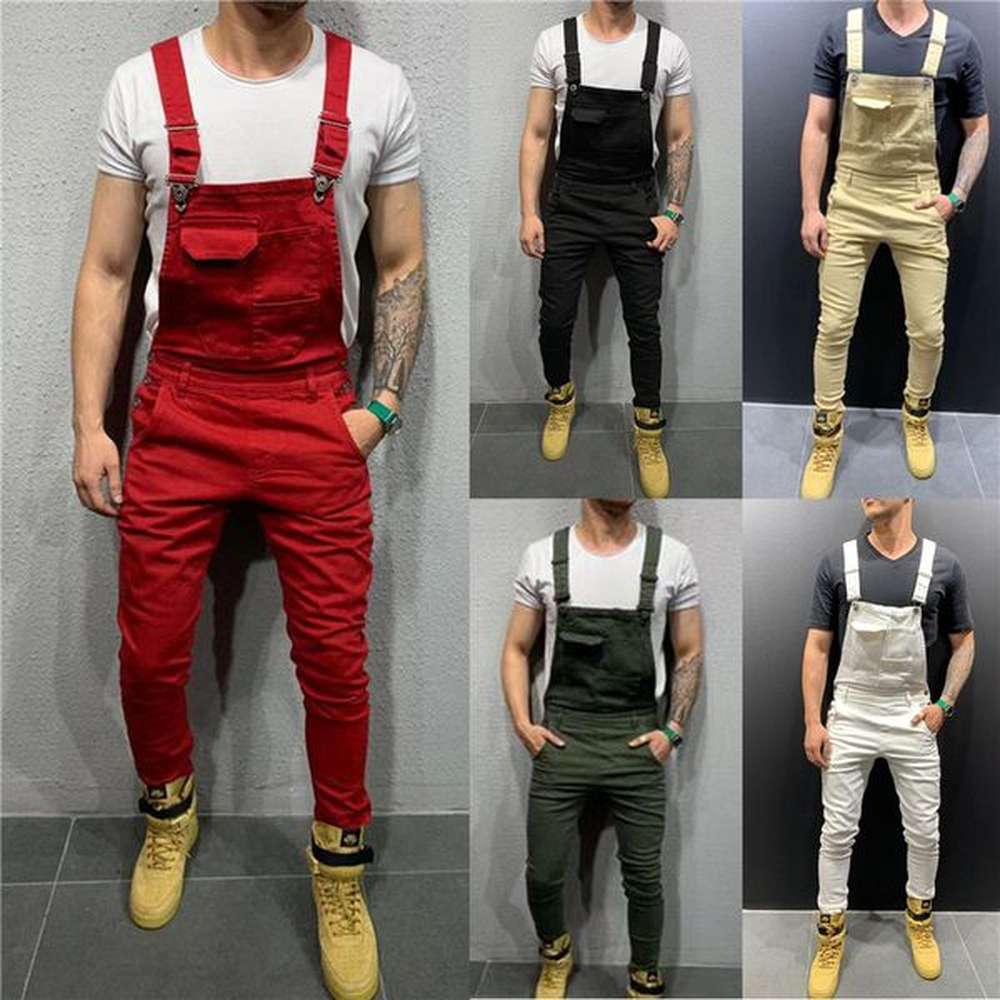 Fashion Men's Ripped Jeans Jumpsuits High Street Distressed Denim Bib Overalls For Man Suspender Pants Size S-XXXL Colors