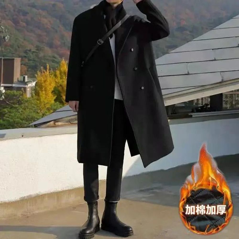 Fashion Midlength Loose Overtheknee Doublebreasted Coat Windbreaker Autumn Winter Thickened Casual High Street Overcoat 241225