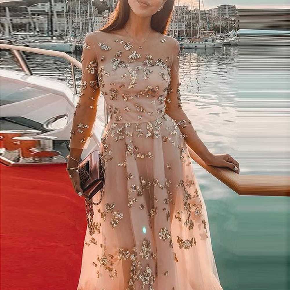 fashion newest women mesh sheer bodycon long party clubwear sequined