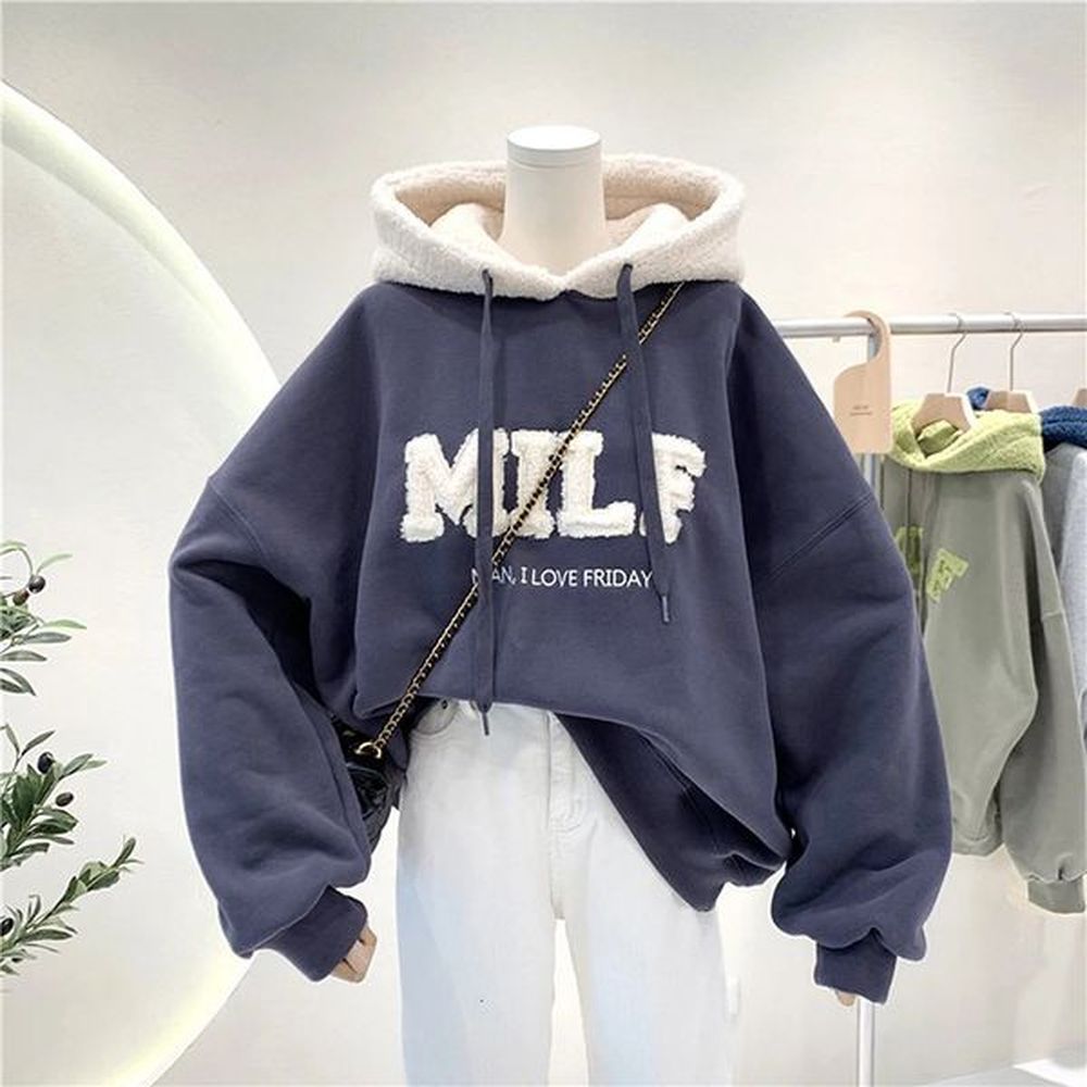 fashion patch work oversized sportswear womens winter casual loose cotton