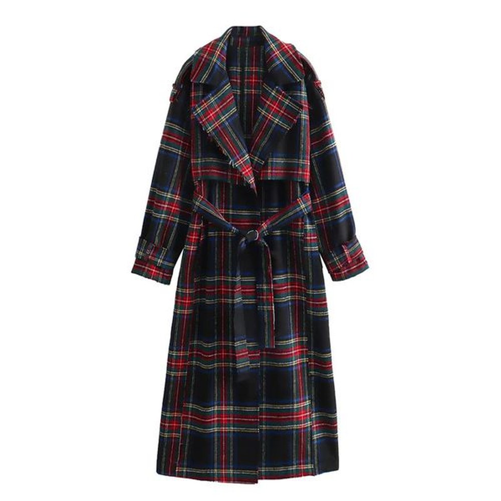 fashion plaid long trench coat for women autumn winter