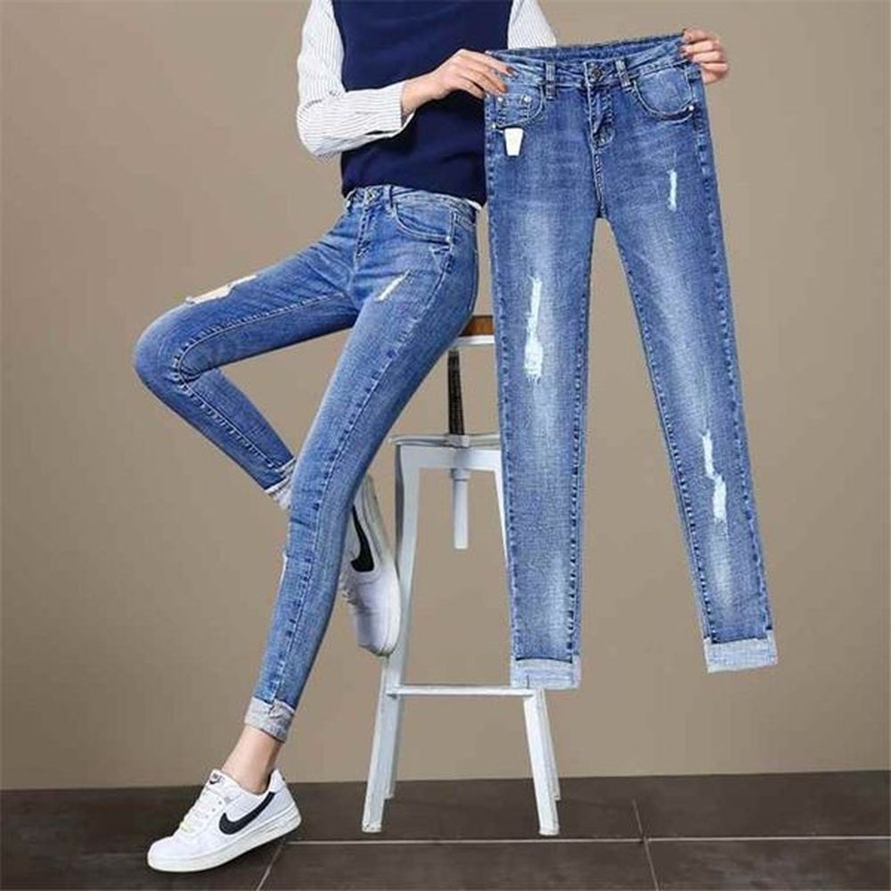 fashion plus size ripped jeans for women high waist hole
