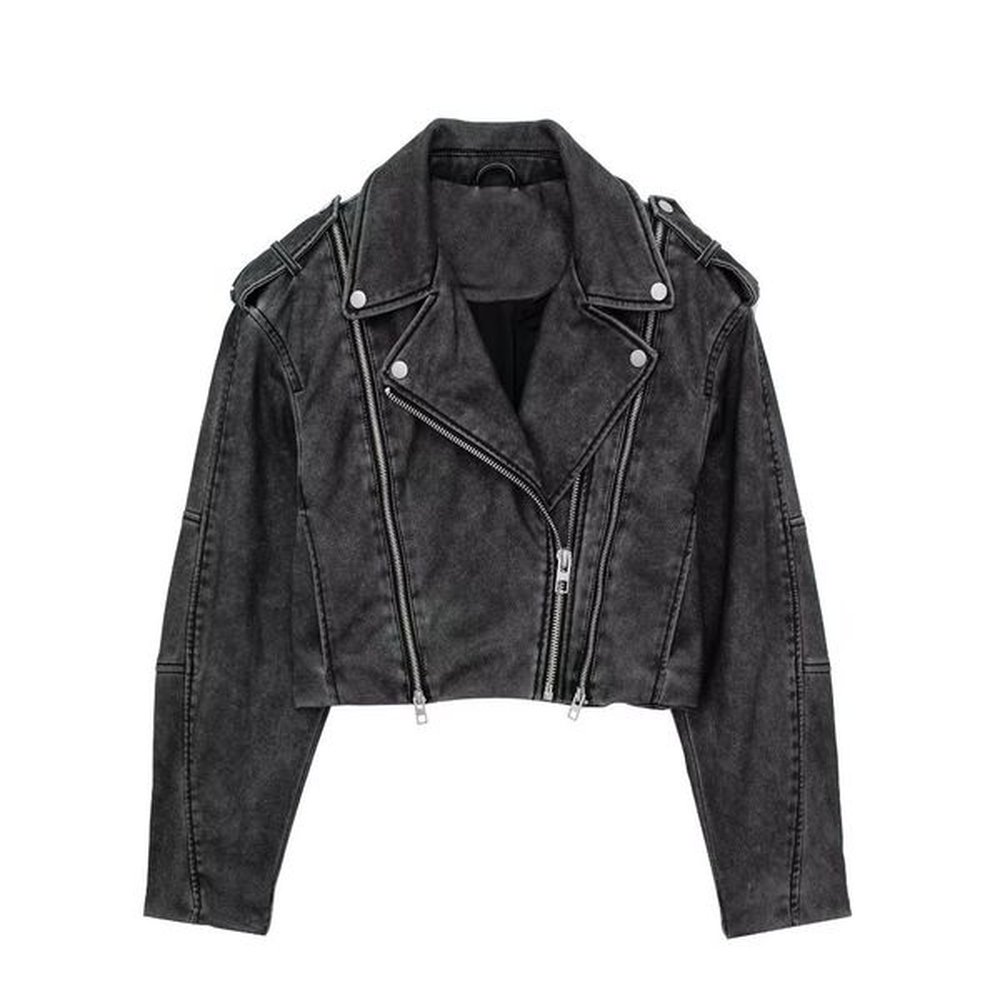 fashion pu leather jackets for women vintage chic short coat