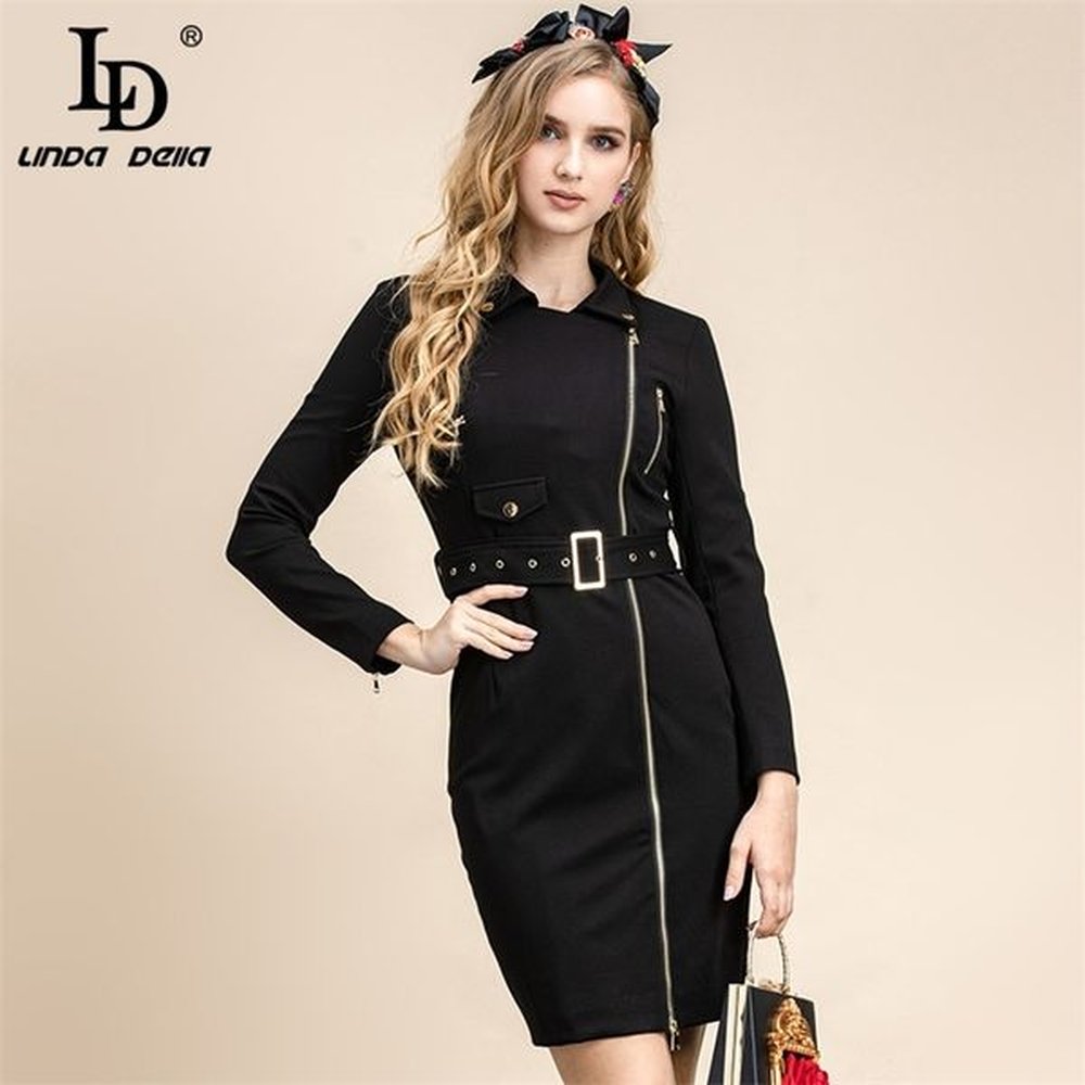 fashion runway summer bodycon pencil dress women long sleeve sashes