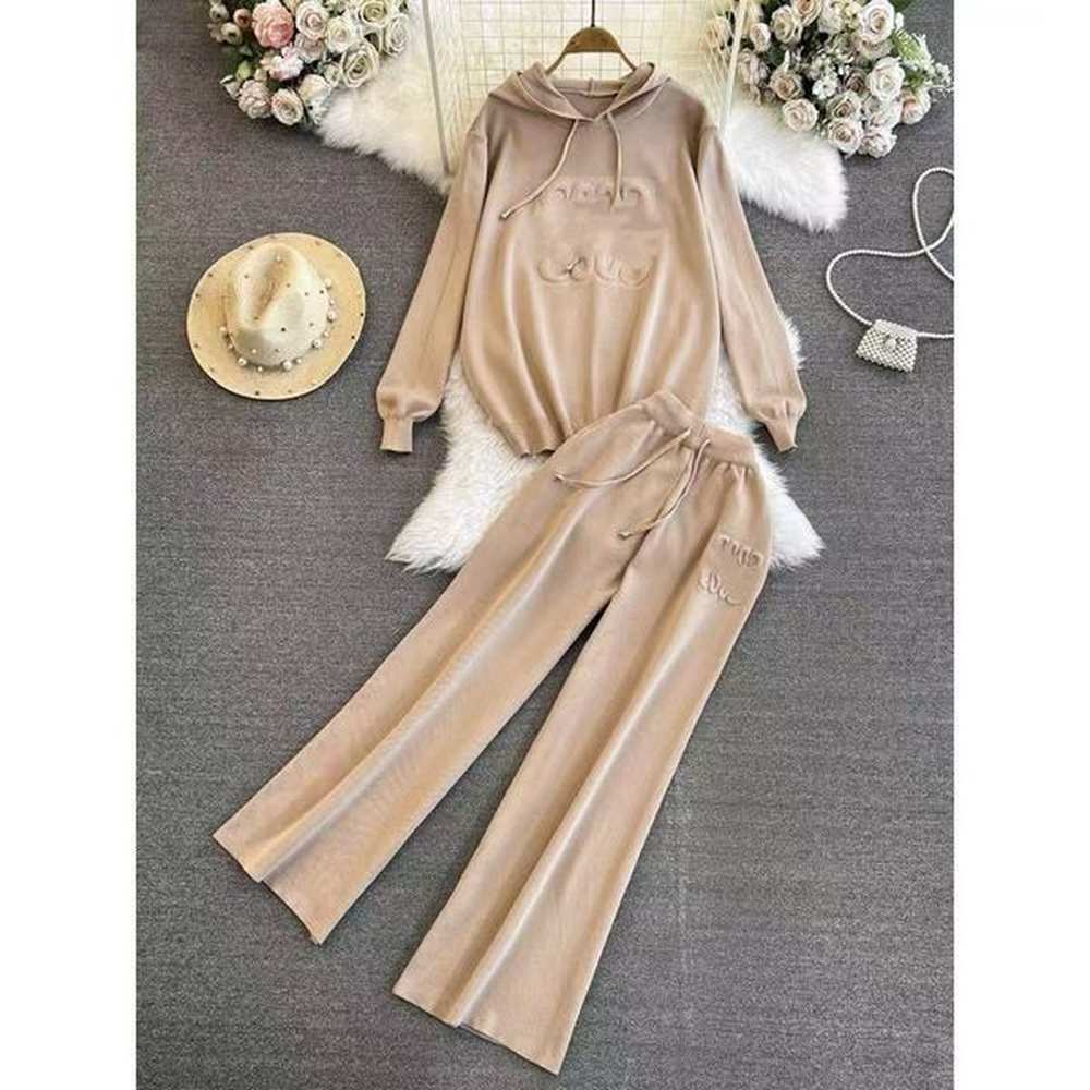 fashion set womens korean loose knit hoodie twopiece casual high
