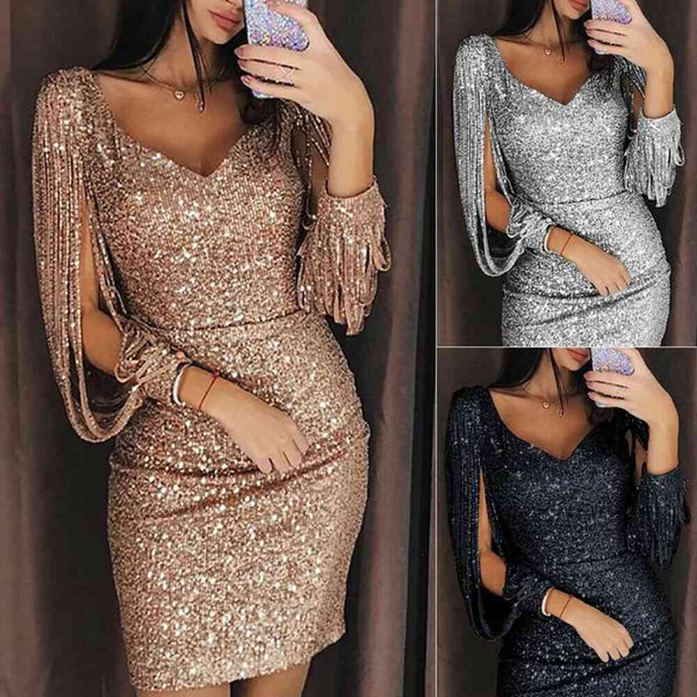 fashion sexy women sequin tassels bandage bodycon evening party club