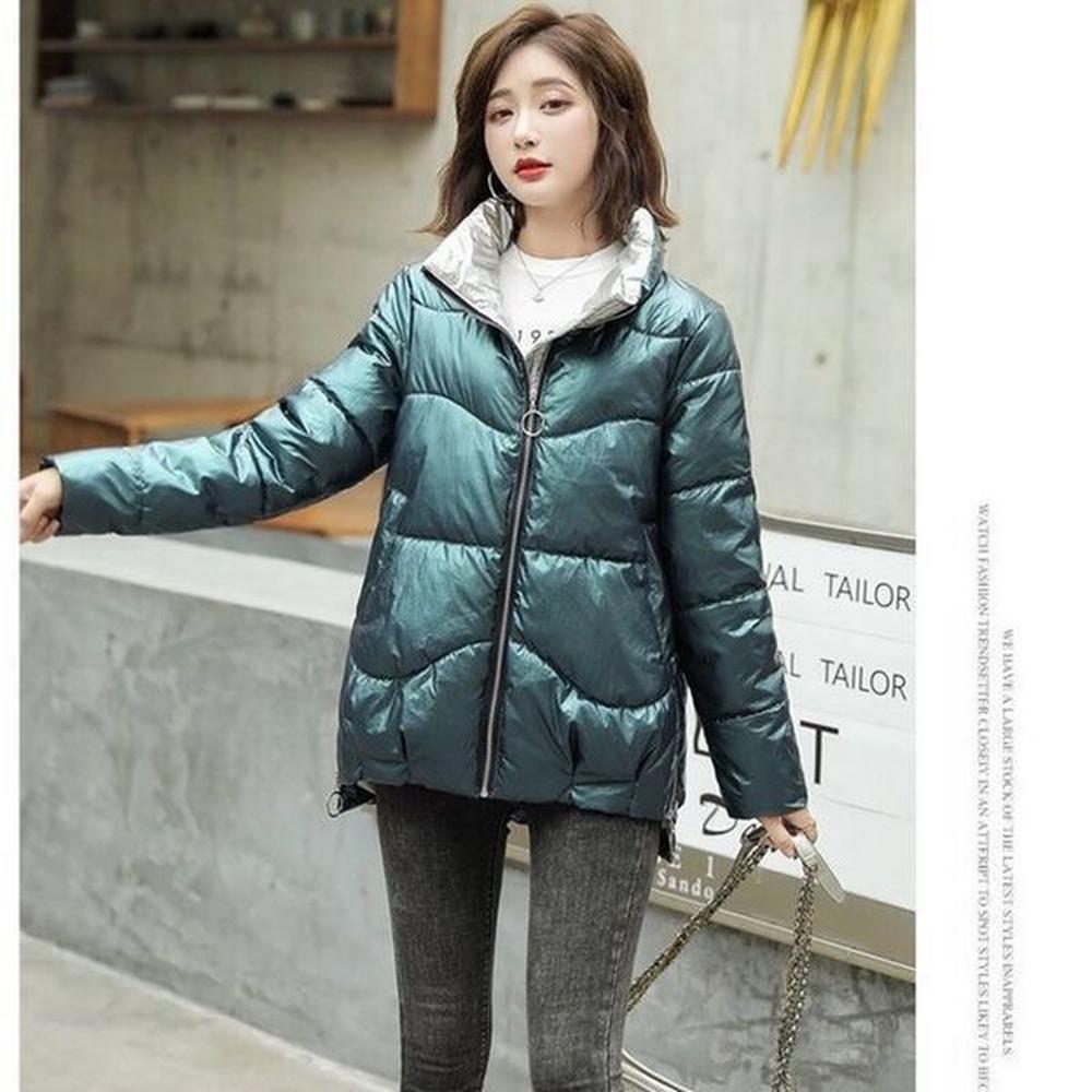fashion short glossy parkas women winter jacket coat warm stand