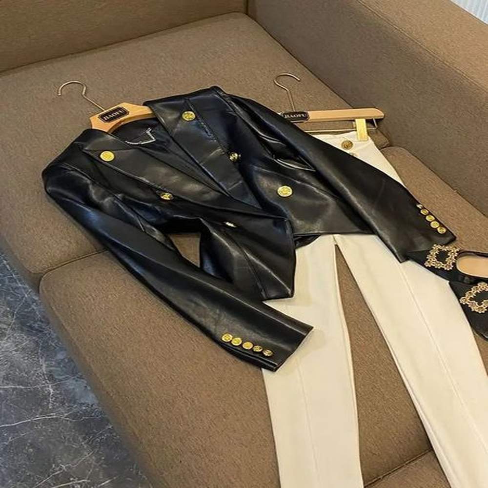 fashion slim fit pu leather jacket womens clothing autumnwinter business