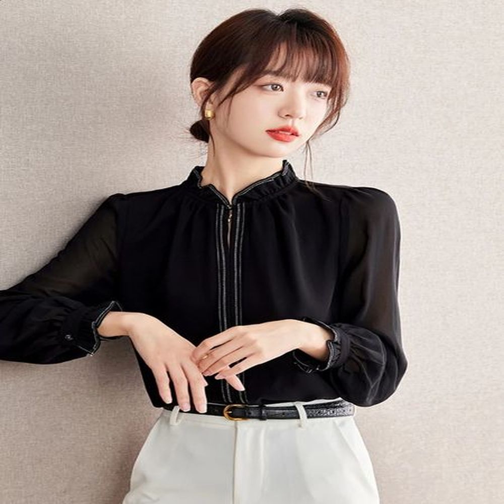 fashion solid color long sleeve shirt autumn womens temperature communicating