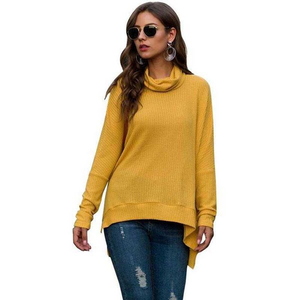 fashion solid color long sleeve thin pullovers women high neck