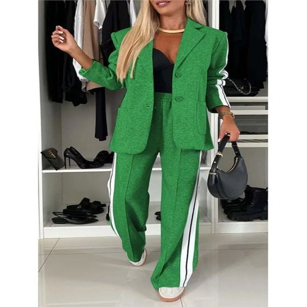 fashion solid color twopiece set womens vneck long sleeved set