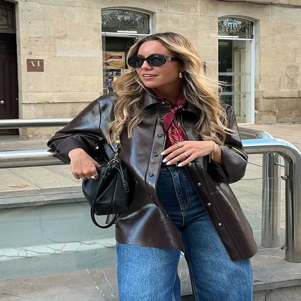 fashion solid leather bomber jacket for women yk lapel single