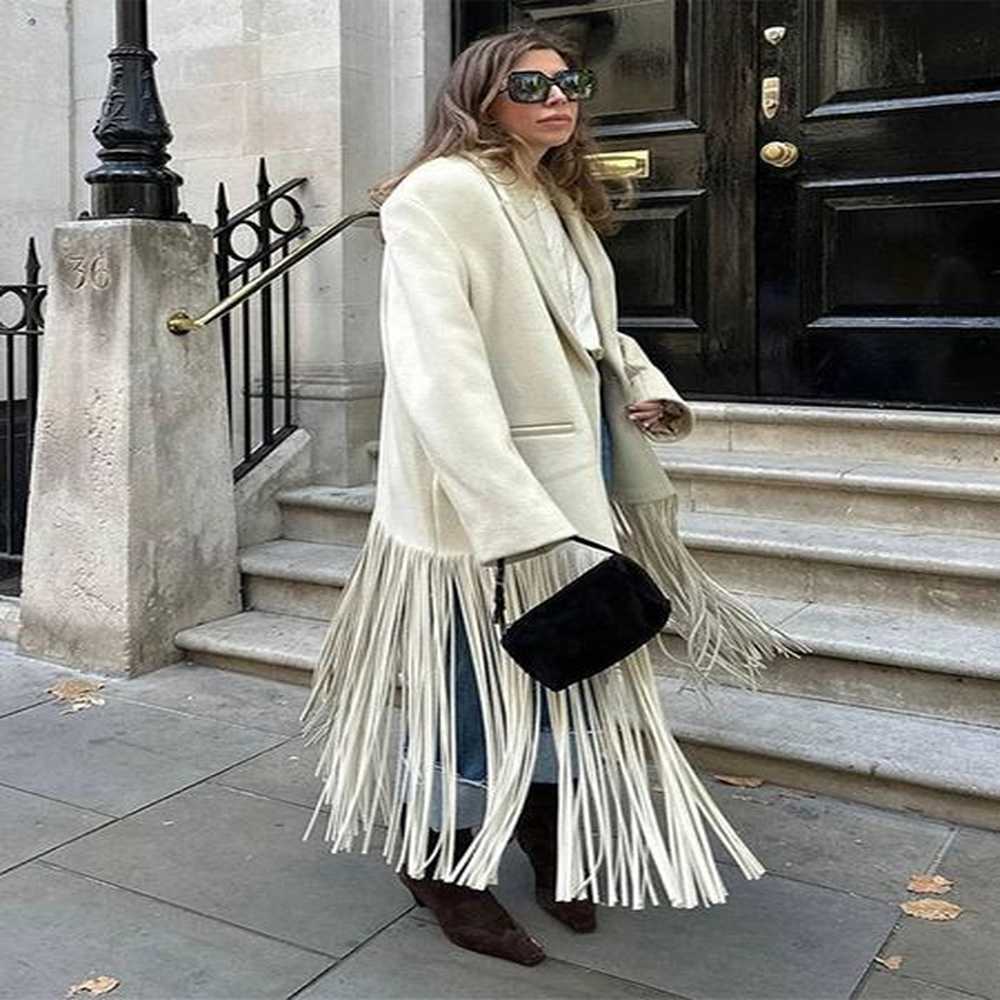 fashion solid tassel hem women windbreak turndown collar long sleeve
