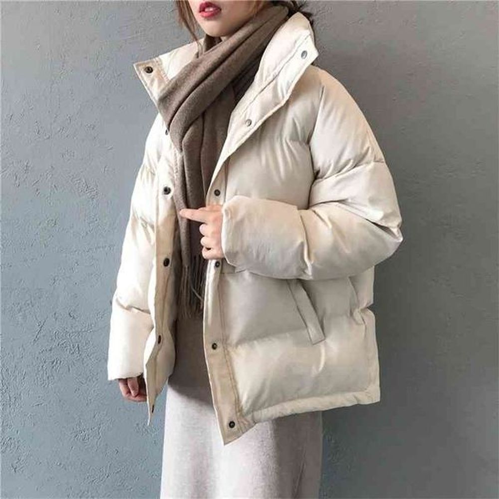 fashion solid womens winter down jacket stand collar short singlebreasted