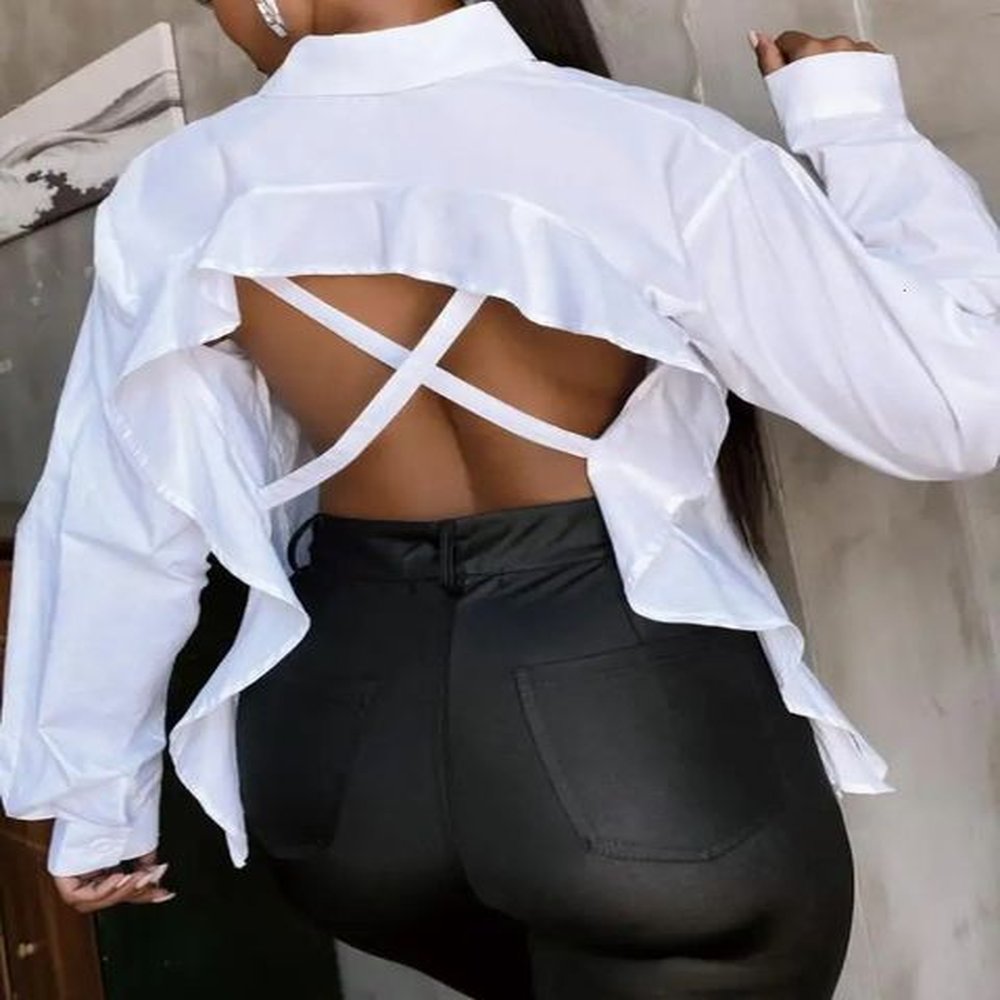 fashion summer casual sexy elegant blouses shirt crisscross backless ruffles