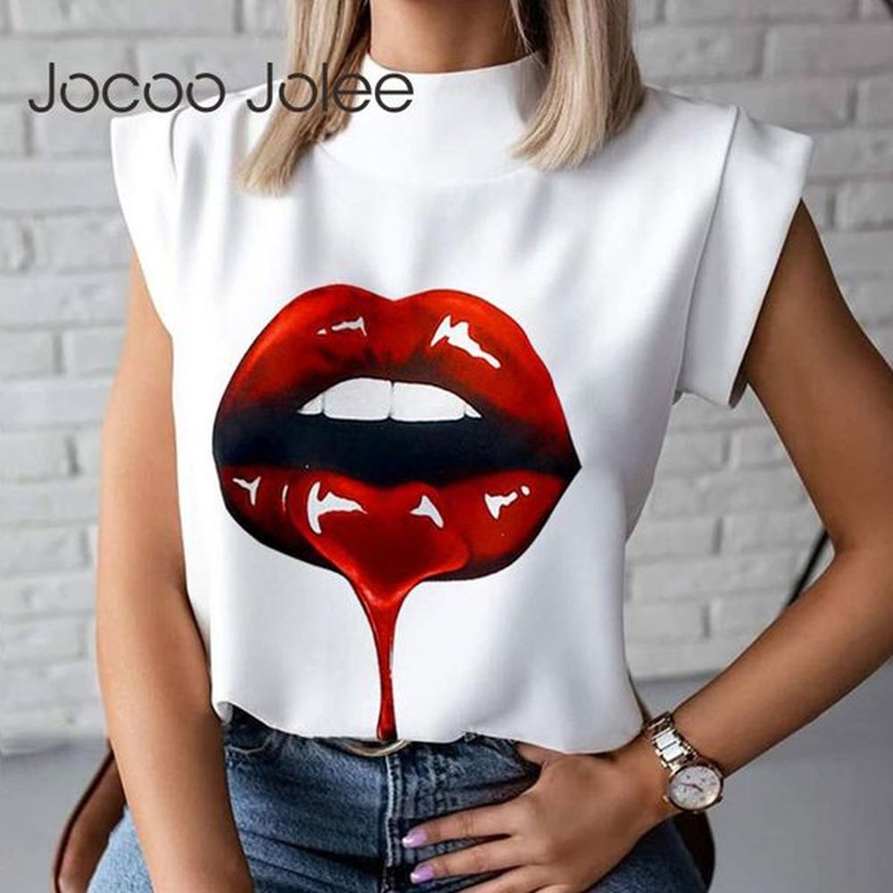 fashion summer girl print blouse wild stand neck slim shirt