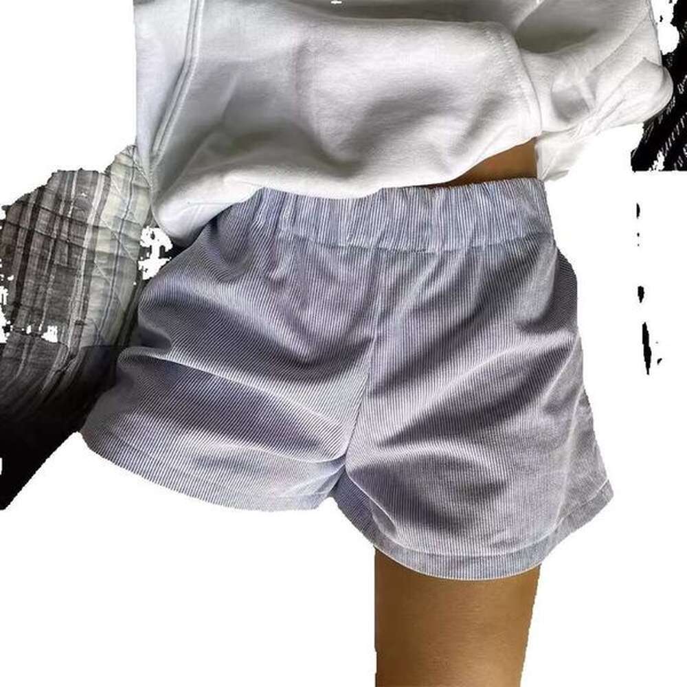 fashion thin striped patchwork women yk medium stretch waist shorts