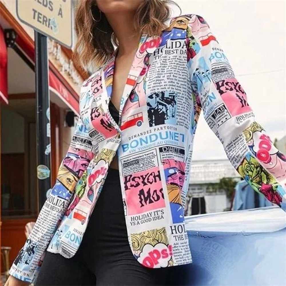 fashion trend women lapel leopard print long sleeves suit jacket
