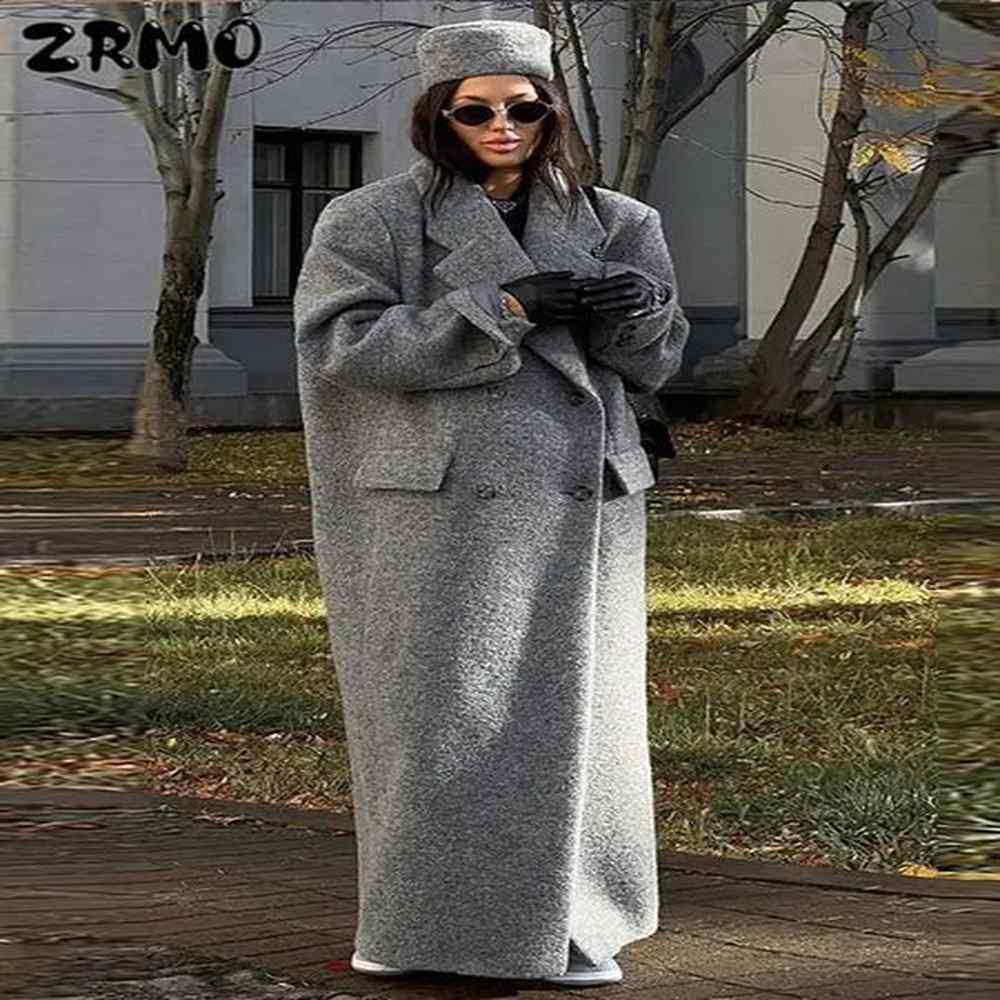 fashion turn down collar coat women autumn winter elegant long