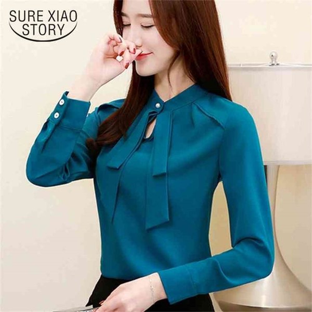 fashion woman blouses spring chiffon shirt bow collar office women