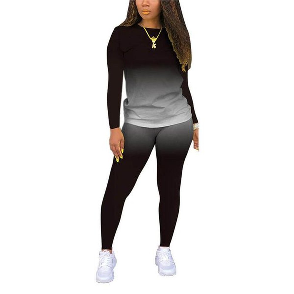 fashion women clothes sets gradient color long sleeve shirt topslong