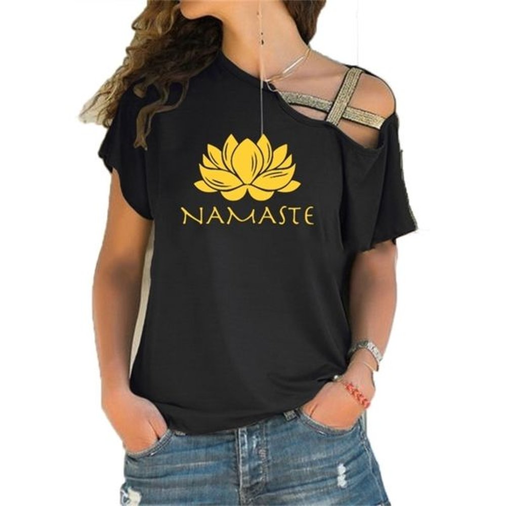 fashion women clothing namaste print tee tshirt women top short