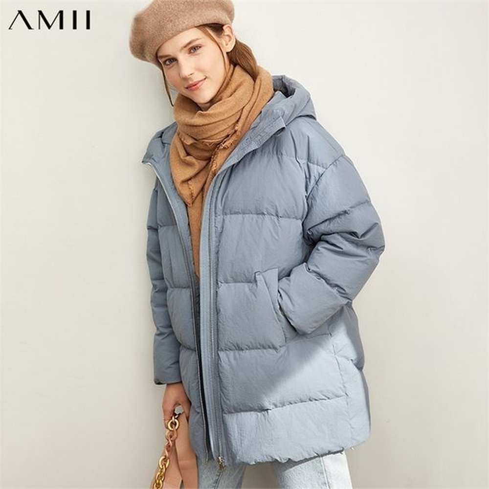 fashion women down jacket casual solid loose hooded zipper female