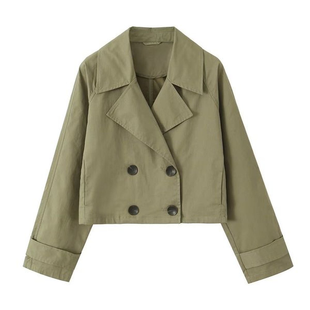 fashion women jacket coat autumn turndown collar double breasted outerwear