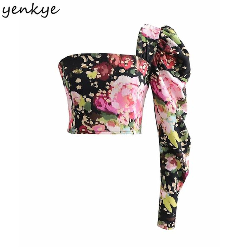 fashion women multicolor print asymmetric crop top sexy elastic summer