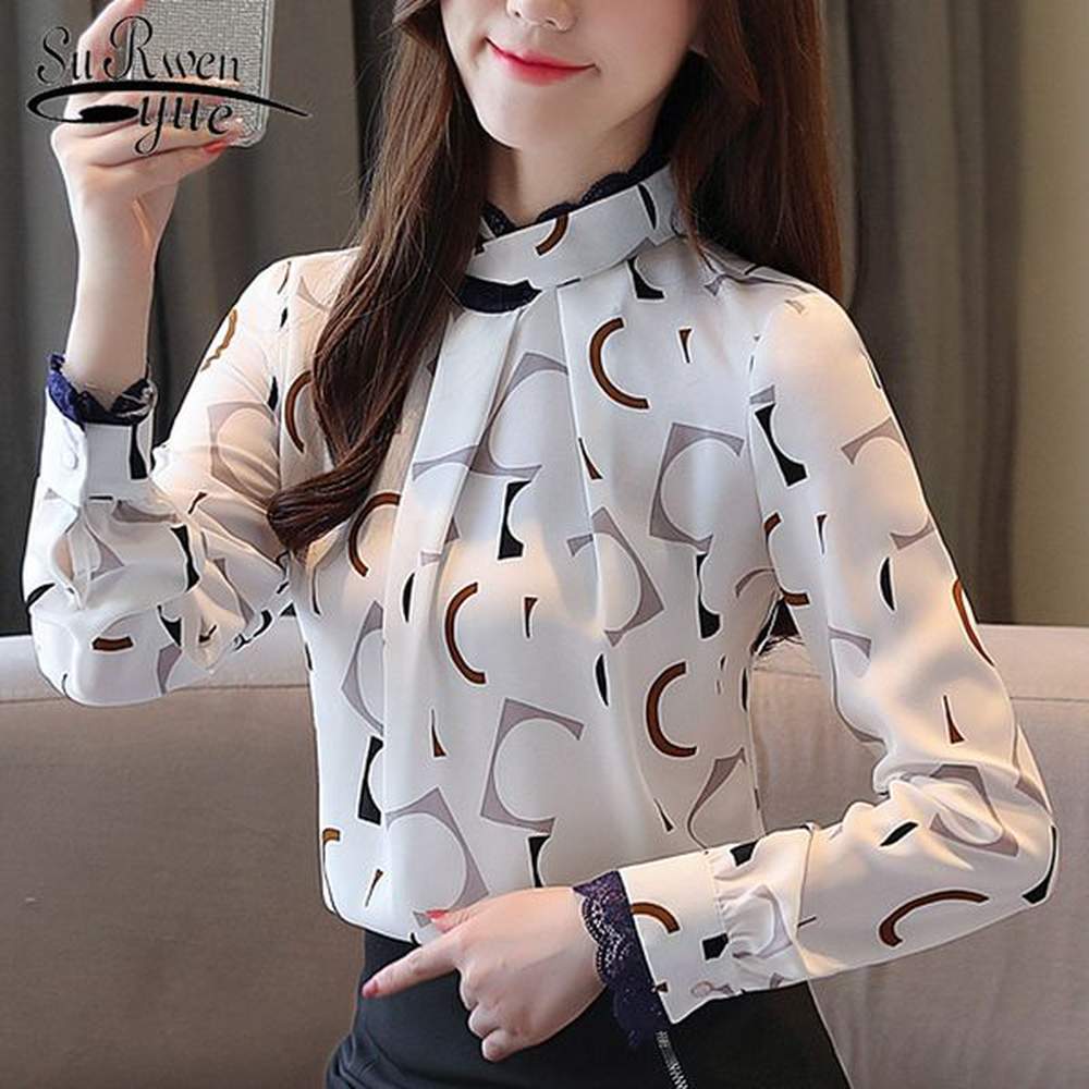 fashion women shirts printing lace sleeve pullovers long shirt tops