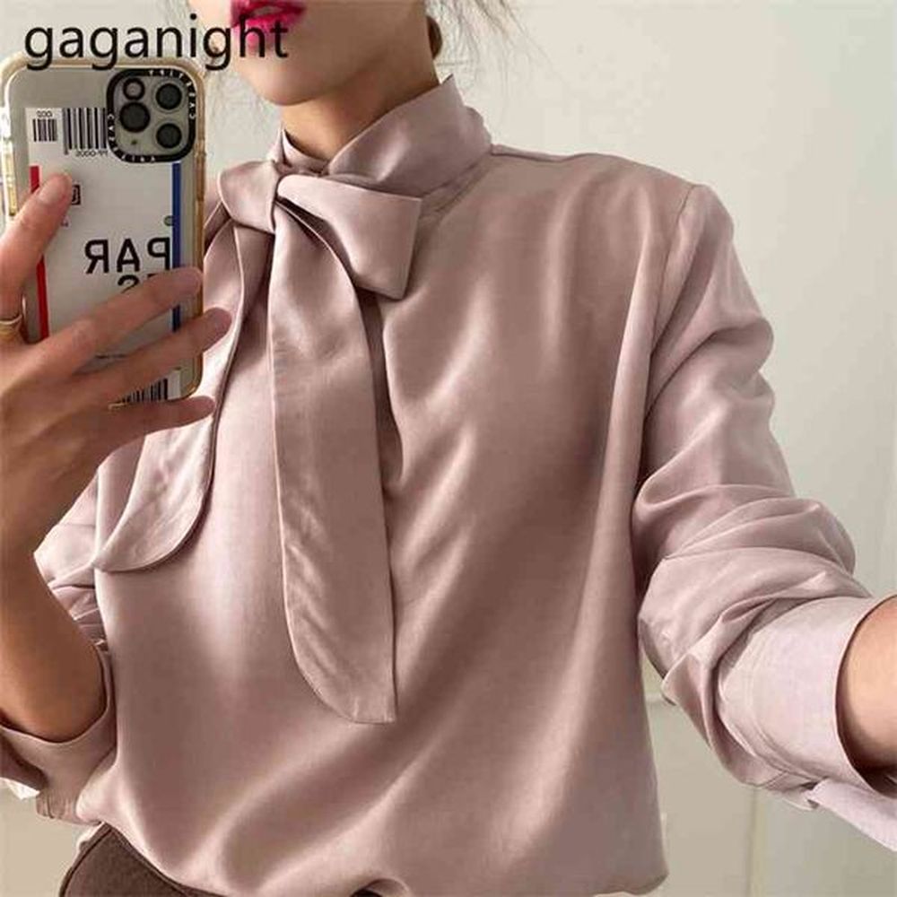 fashion women solid loose shirt long sleeve chic korean lady