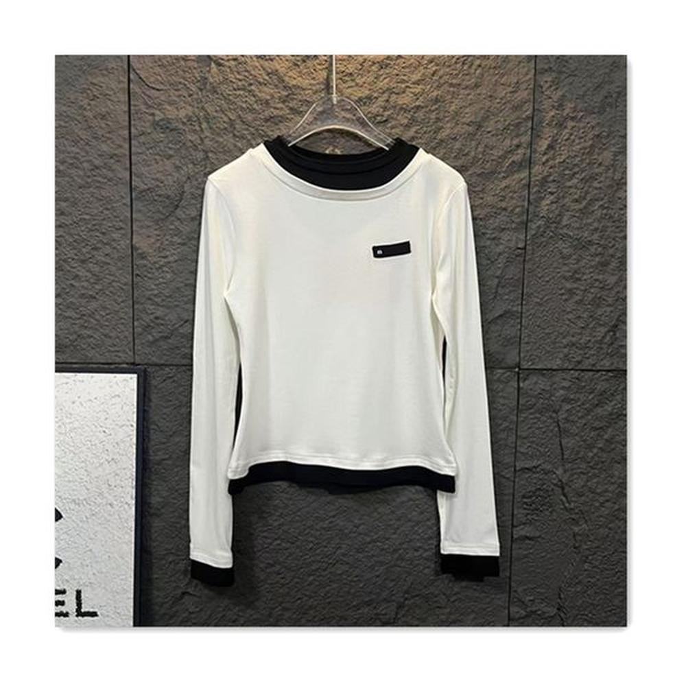 fashion womens designer tshirt round neck fake two long sleeved
