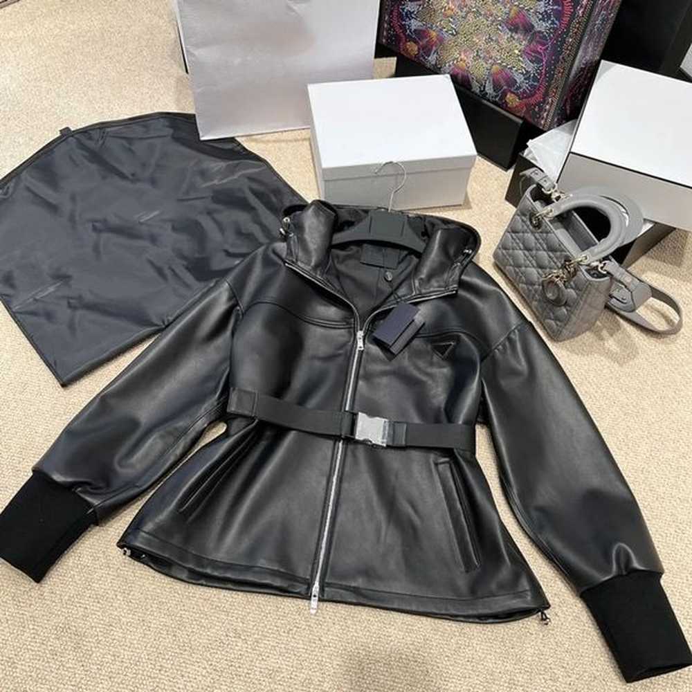 fashion womens jackets ladies leather coats zipper triangle logo coat