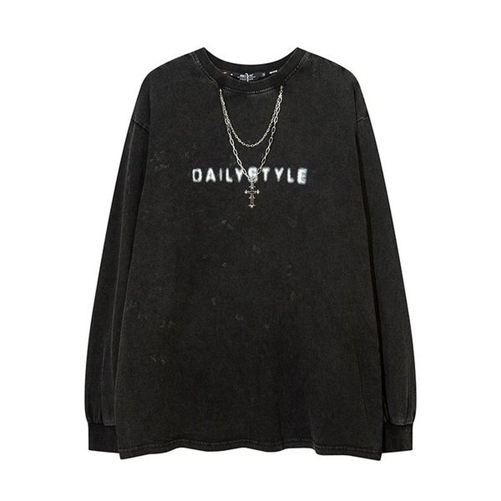 Fashionable and simple retro washed loose long sleeved T-shirt suitable for both men and women paired with a fashionable design casual top