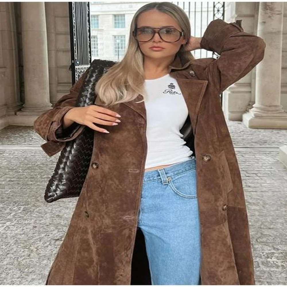 fashionable brown womens deer fur coat fashionable lapel long sleeved