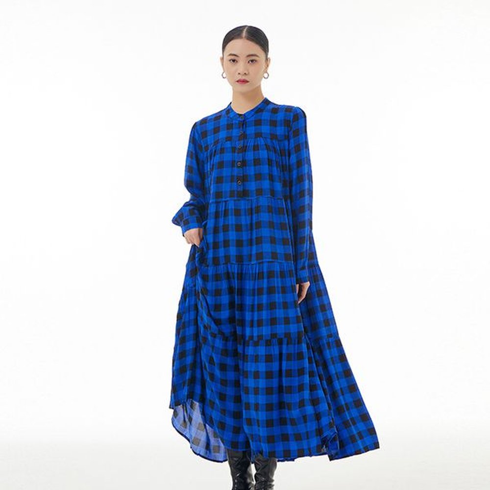 fashionable contrasting plaid cake skirt spring new large size