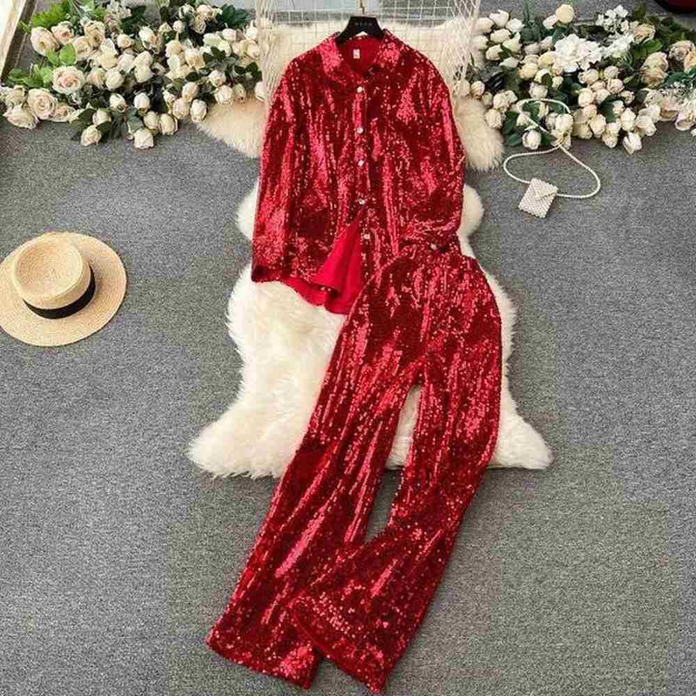 fashionable glittering sequins set with a luxurious and loose long