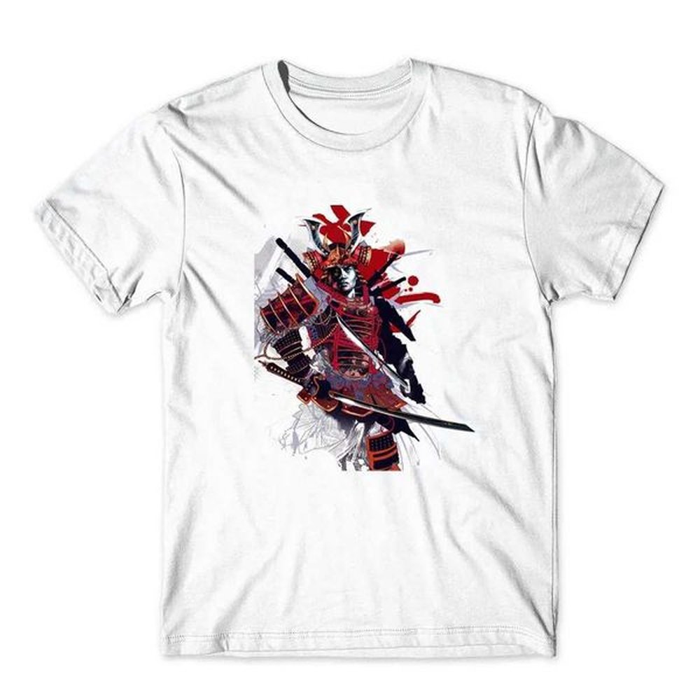 Fashionable Japanese retro trend Japanese samurai printed cotton short sleeved T-shirt Y241113