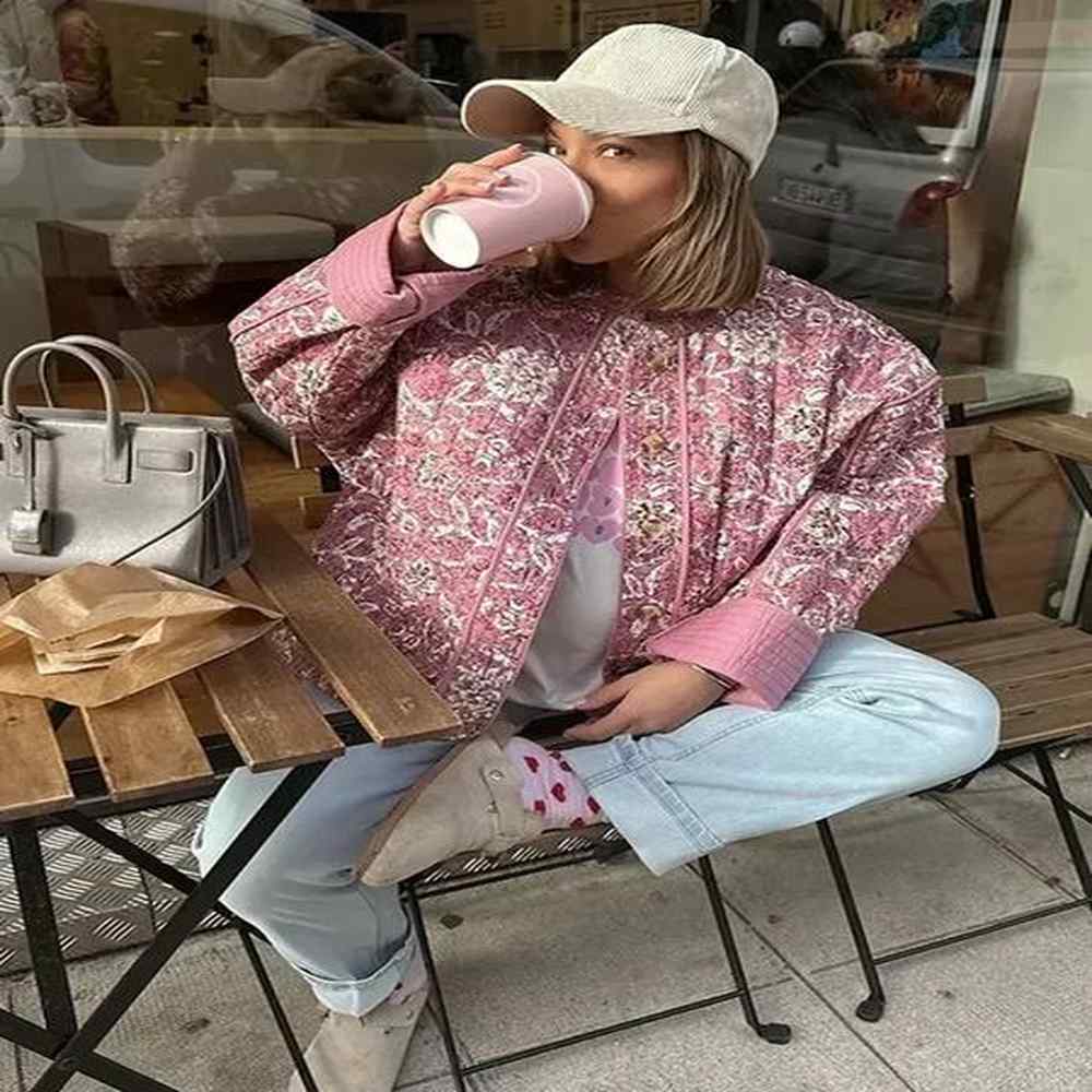 fashionable loose oneck single chest jacket fashionable womens floral print