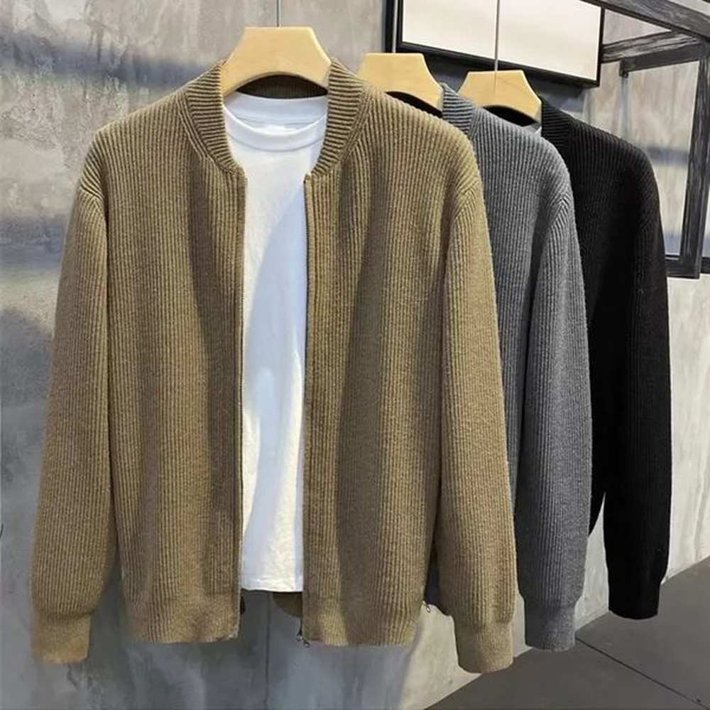 Fashionable mens autumn and winter zipper cardigan knitted sweater Y2K style retro slow jacket hooded 241206