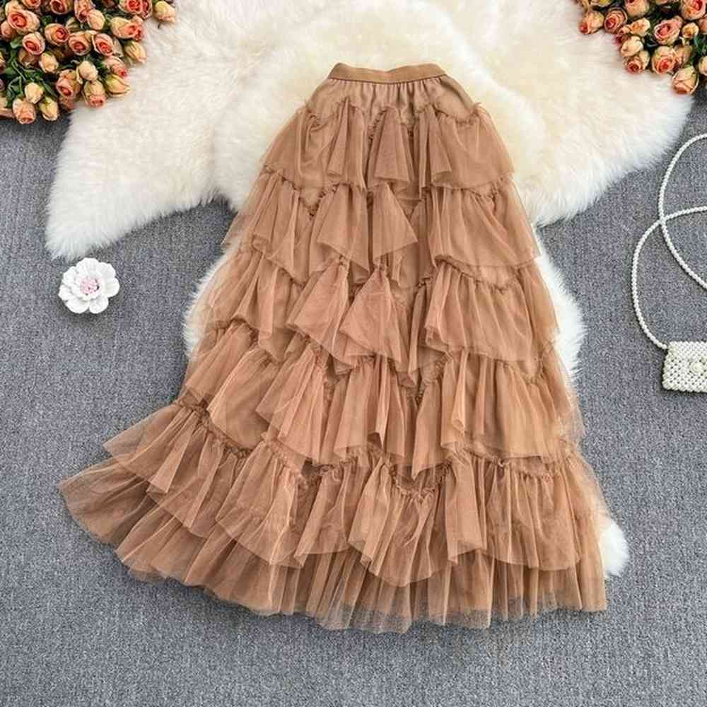 fashionable mesh puffy cake skirt medium length elastic and elegant