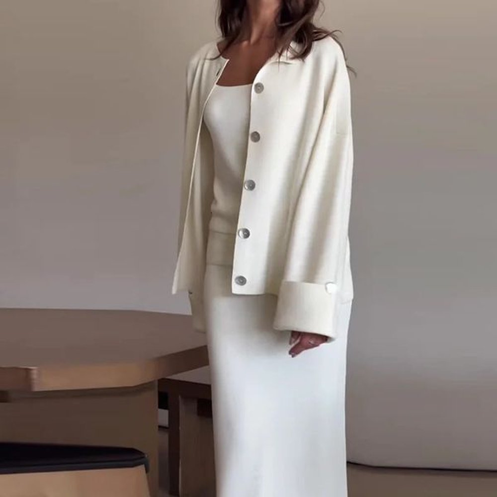 fashionable womens clothing solid color knitted cardigandress elegant piece