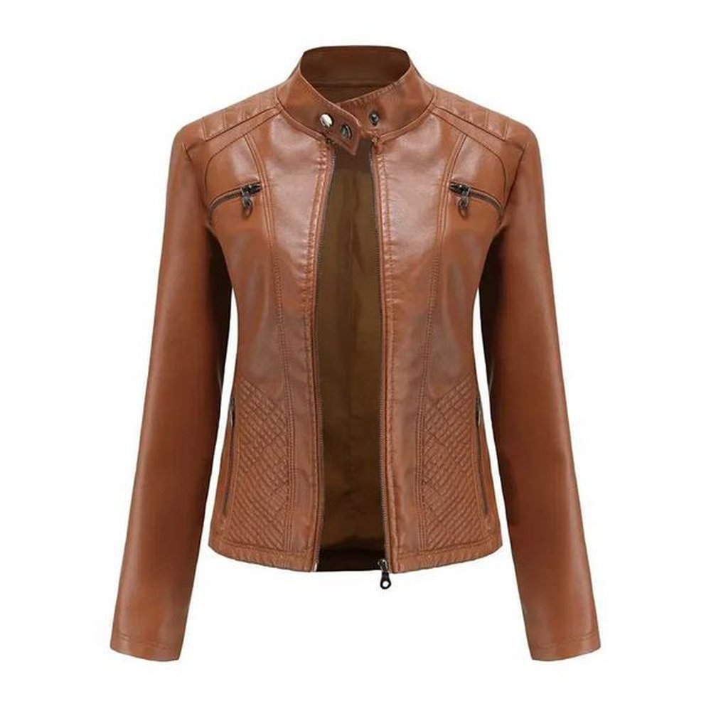 faux leather jacket women spring autumn moto biker zipper