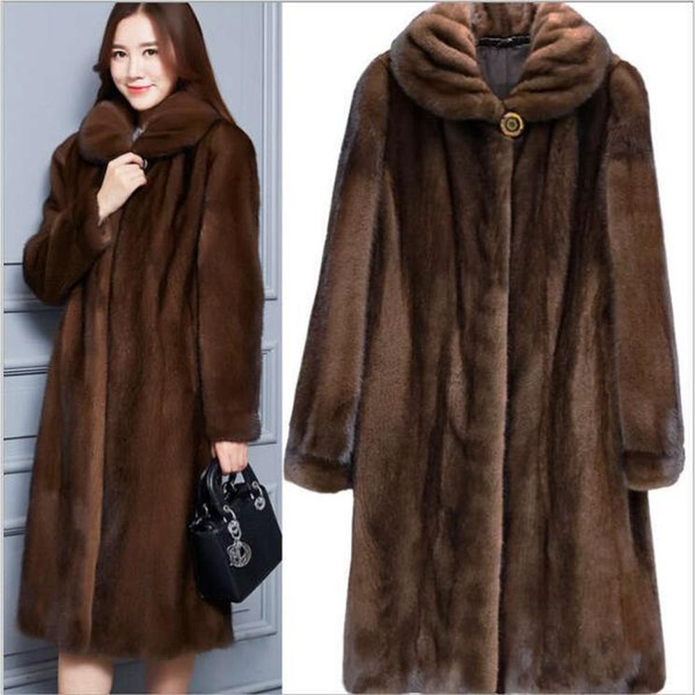 faux womens coat lapel full mink skin long artificial