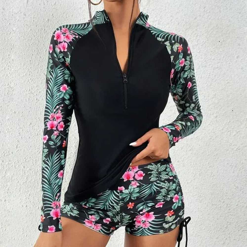 female swimsuit with long sleeves swimwear sports surfing tankini set