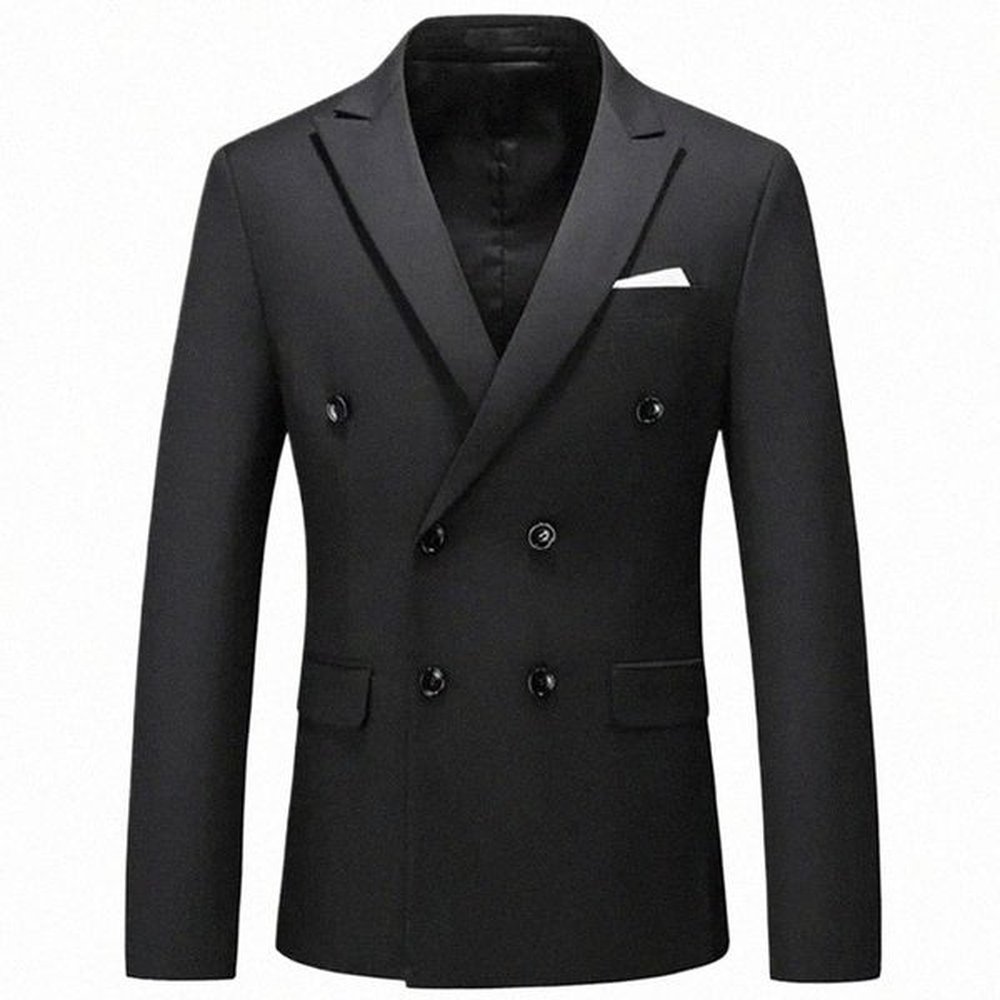 2023 Fi New Men's Casual Boutique Busin Solid Color Double Breasted Suit Jacket Blazers Coat p8Ne#